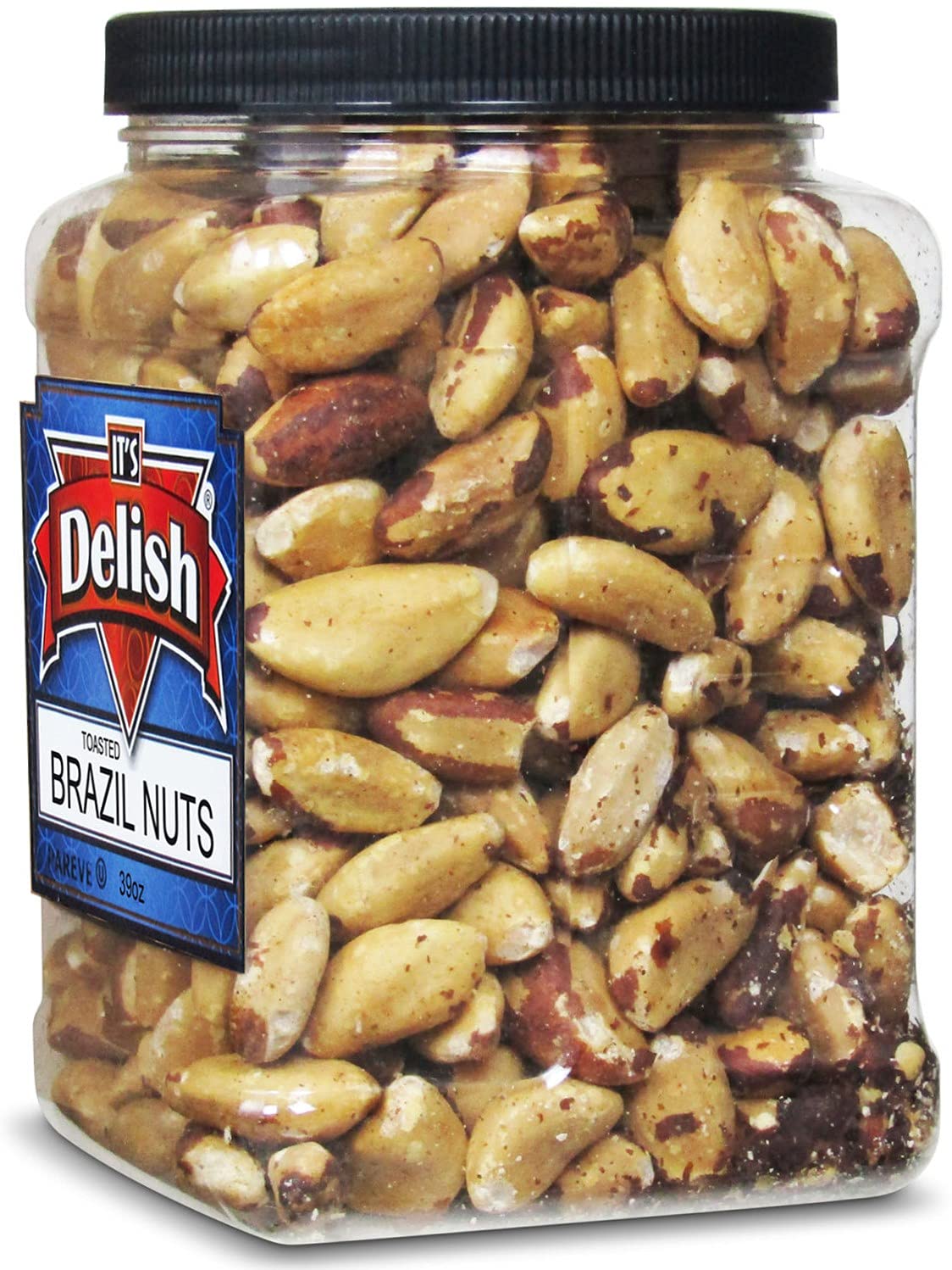 Gourmet Toasted Brazil Nuts by Its Delish, 39 Oz Jumbo Reusable Container (Jar) - Oven Fresh Dry Roasted Whole Shelled Brazil Nuts Unsalted - Keto