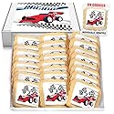 Race Car Themed Cookies Party Favors | Individually Wrapped 24 Pack Bulk | for Kids Birthday Treats | Red Black White Raceway Race Track Black White