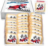 Race Car Themed Cookies Party Favors | Individually Wrapped 24 Pack Bulk | for Kids Birthday Treats | Red Black White Raceway Race Track Black White