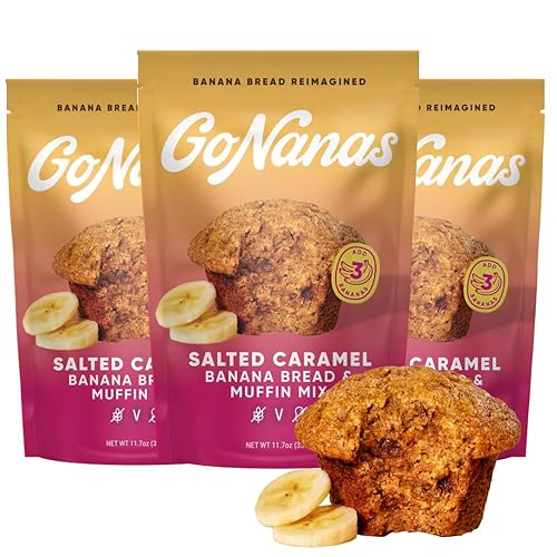 GoNanas Salted Caramel Oat Flour Banana Bread Mix, Suitable for Plant Based Vegan Diets, Gluten Free Dairy Free Snacks, Healthy Snacks For Adults, Muffin Mix, Nut Free, Cupcakes Dessert, NON-GMO, 3pk