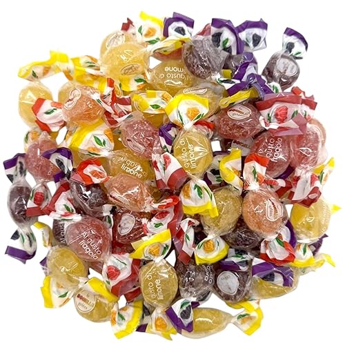 Premium Gourmet Bonele Italian Fruit Jellies -1.5 lbs Individually Wrapped Assorted Flavors Strawberry, Cranbury, Blackberry, and Lemon-Vegan