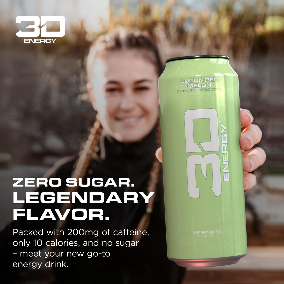 3D Sugar Free Energy Drink, Cucumber Melon, 16oz Cans, 12 Pack