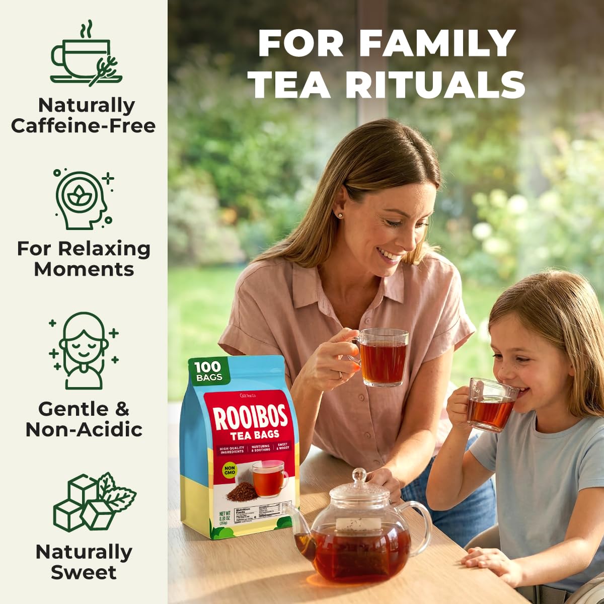 Rooibos Tea Bags (100 Bags) - Caffeine Free Redbush Herbal Tea for Everyday Comfort & Relaxation - After-Meal Comfort, Low In Tannins - Pure