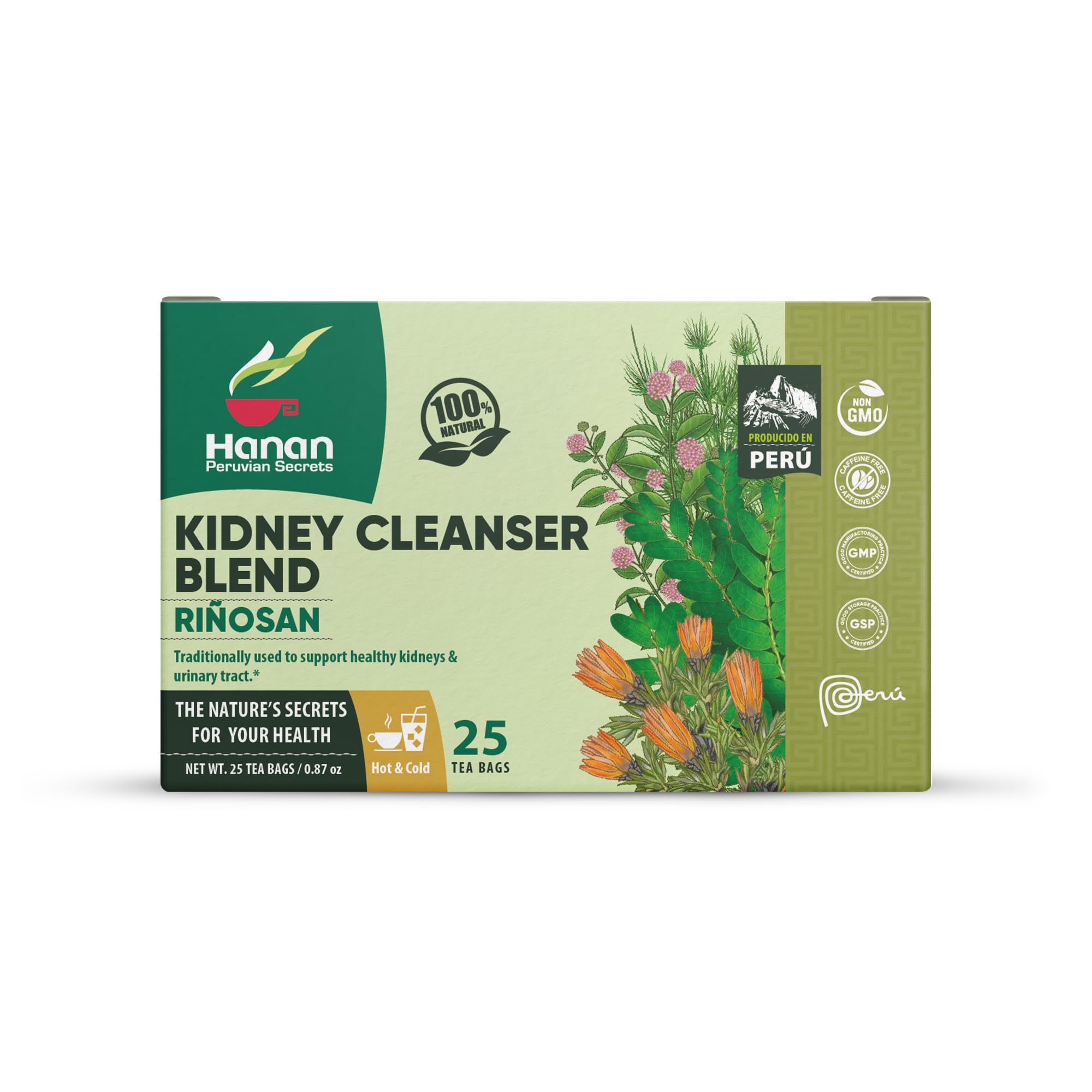 Hanan Peruvian Secrets Rinosan Herbal Tea | 100% Natural Kidney Cleanse Aid Blend | 25 Tea Bags | Naturally Aids in Supporting Healthy Kidney