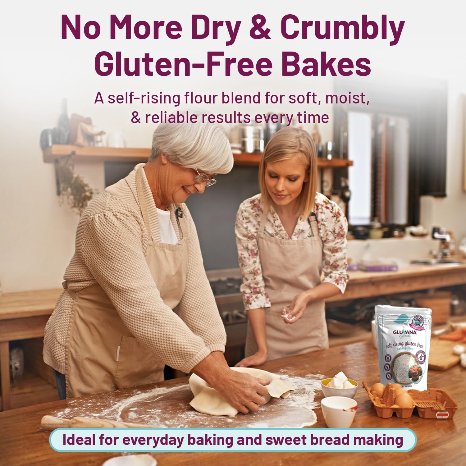 Gluvana Self-Rising Gluten-Free Baking Flour, 1 to 1 Swap for Self-Rising Wheat Flour, Nut-Free, Soy-Free & Dairy-Free, GFCO Certified, Kosher Flour