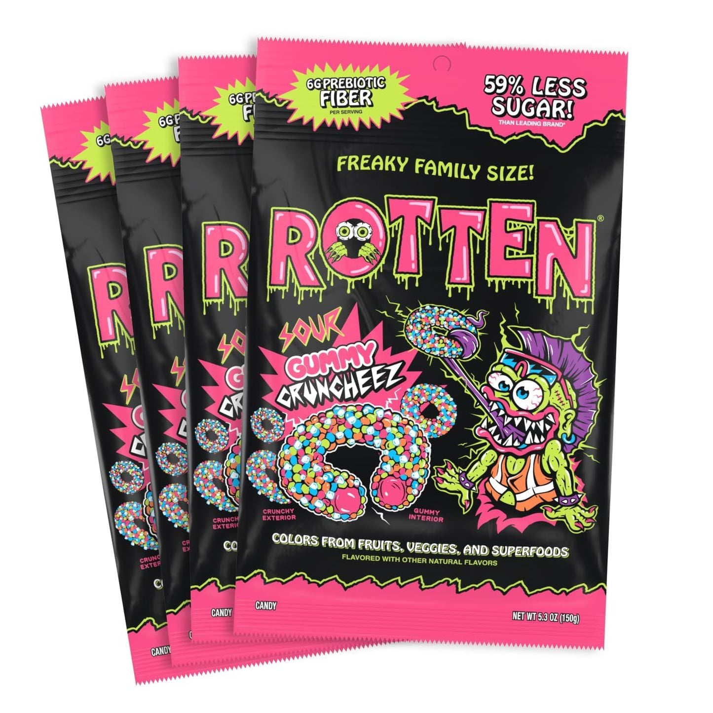 Rotten Sour Gummy Cruncheez - Low Sugar, Low Calorie, 5g Gut-Friendly Prebiotic Fiber, Gluten Free Candy, No Artificial Dyes - 5.3 oz Share Pack [4