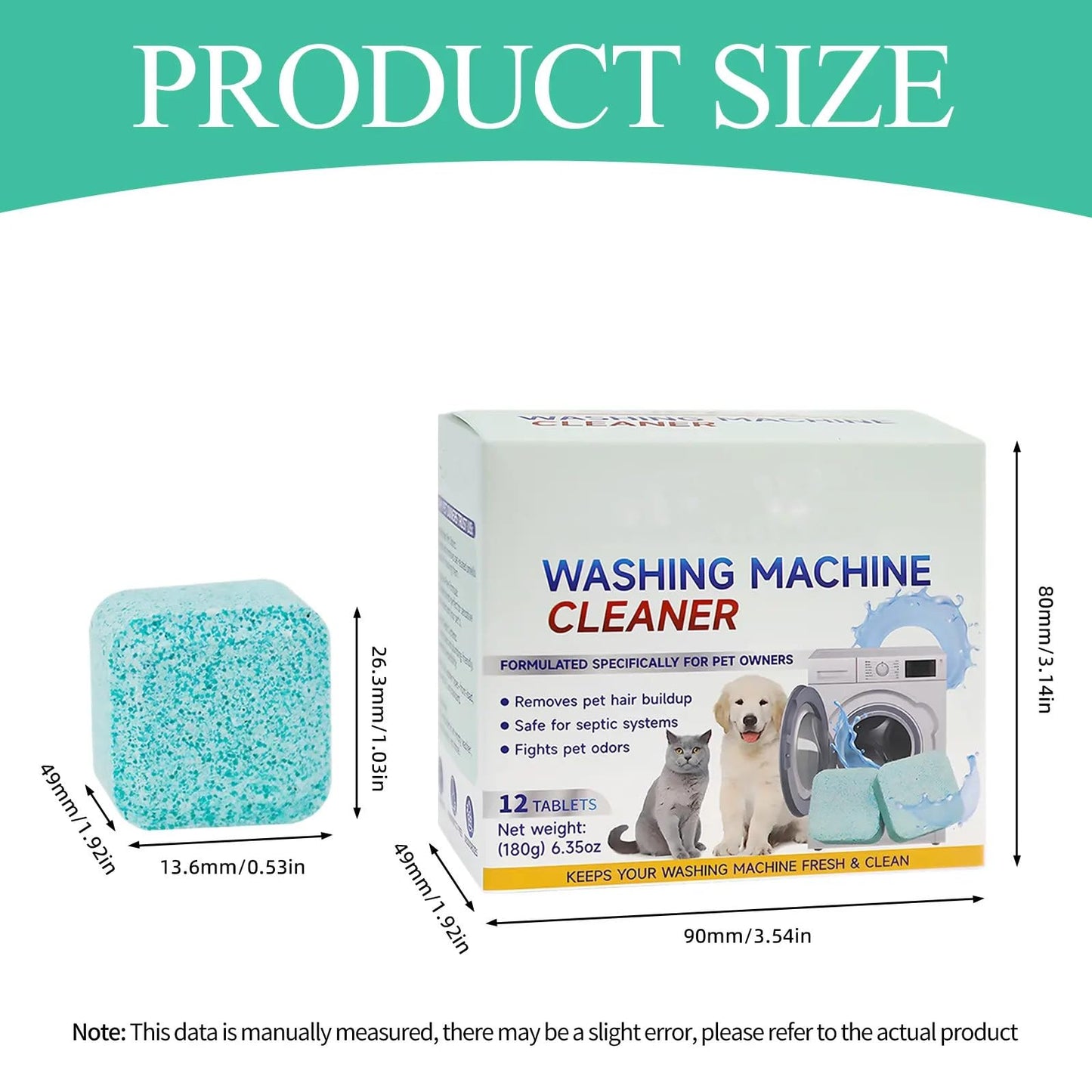 Washing Machine Cleaner Tablets, Pet Hair & Odor Deep Cleaning Tablets, Deep Cleaning Mold & Residue Remover for HE Top Front Load Washer