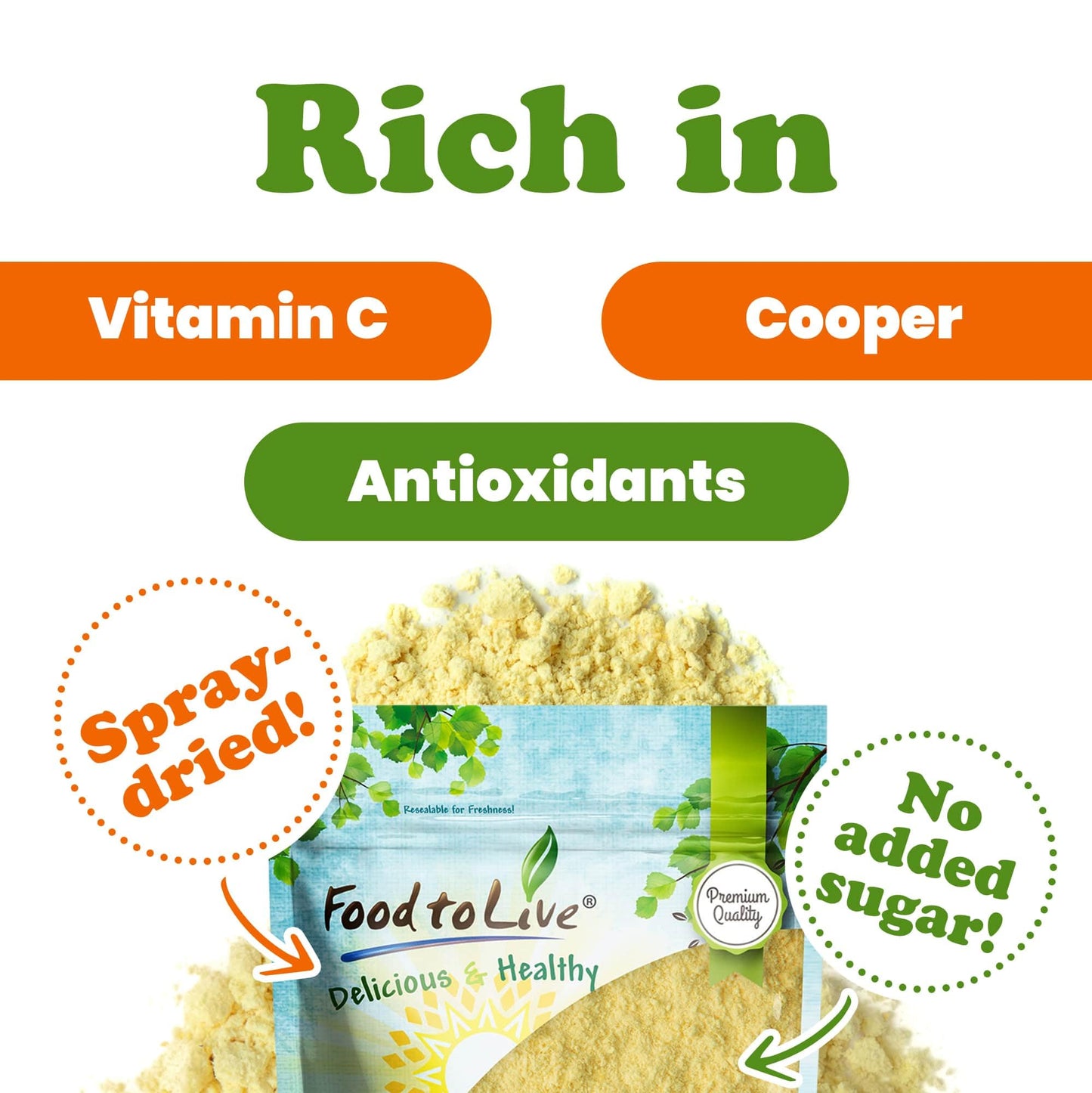 Food to Live Orange Powder, 12 Ounces - Made from Raw Dried Citrus Fruit, Unsulfured, Vegan, Bulk, Great for Baking, Juices, Yogurts & Instant
