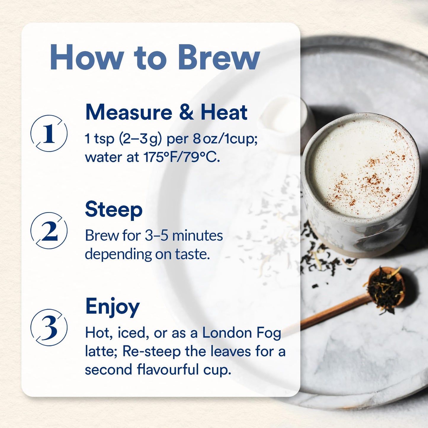 JusTea CREAM EARL GREY | Loose Leaf Black Tea | Tin with Hand Carved Tea Spoon | 40+ Cups (3.2oz) | High Caffeine | Award-Winning | Fair Trade |