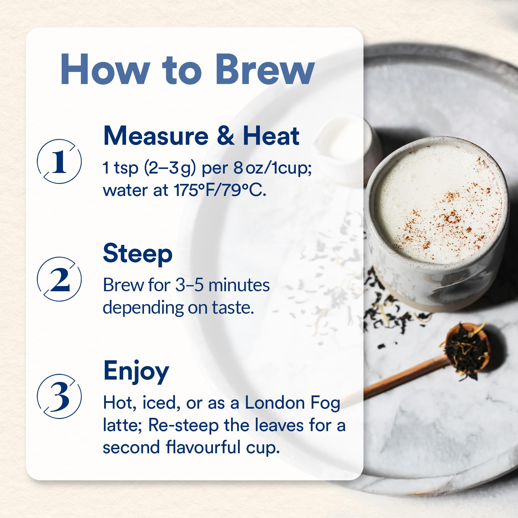 JusTea CREAM EARL GREY | Loose Leaf Black Tea | Tin with Hand Carved Tea Spoon | 40+ Cups (3.2oz) | High Caffeine | Award-Winning | Fair Trade |