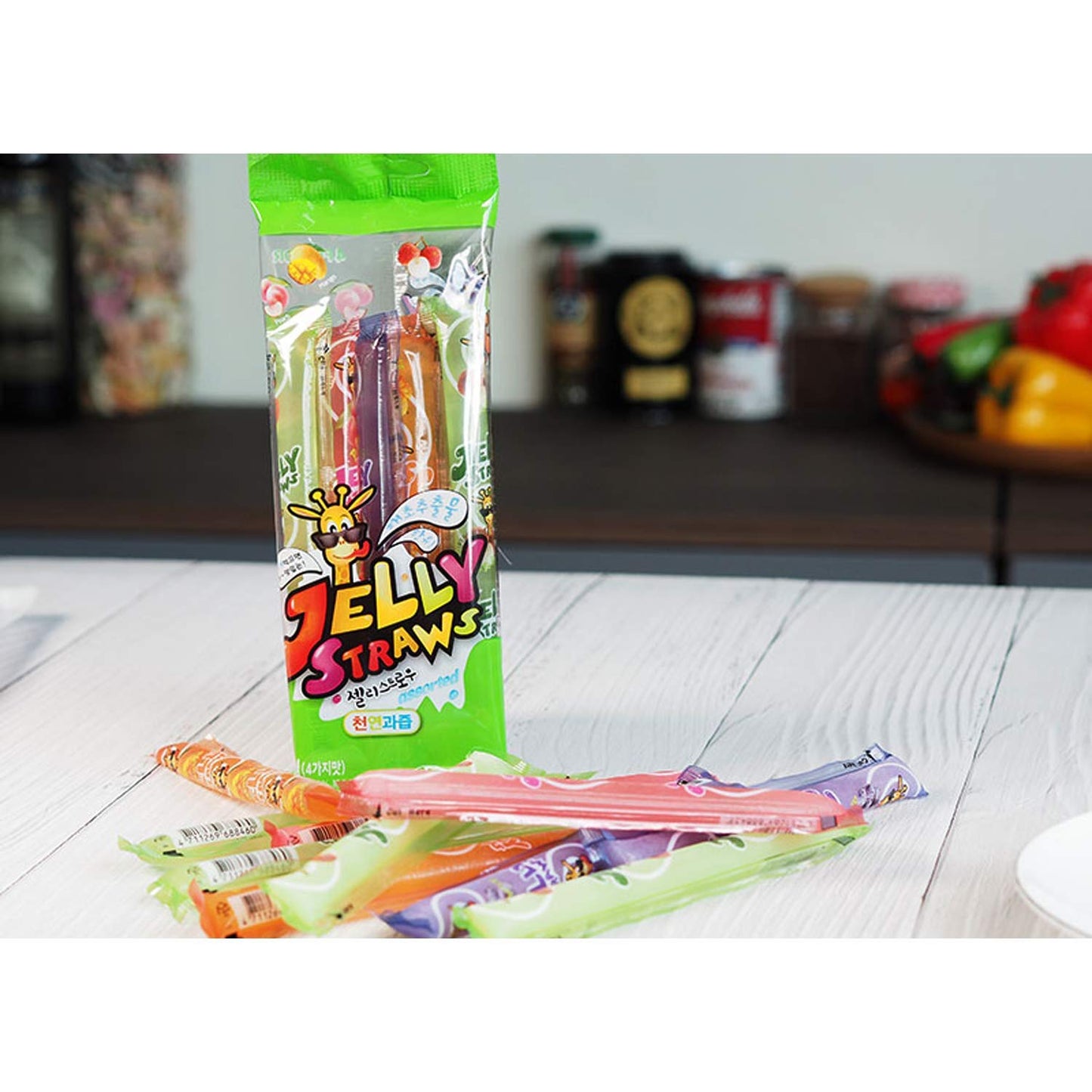 Jelly Straws Pack of 2 - Jelly Noodles Gummies Peach Mango Blueberry Lychee Flavors