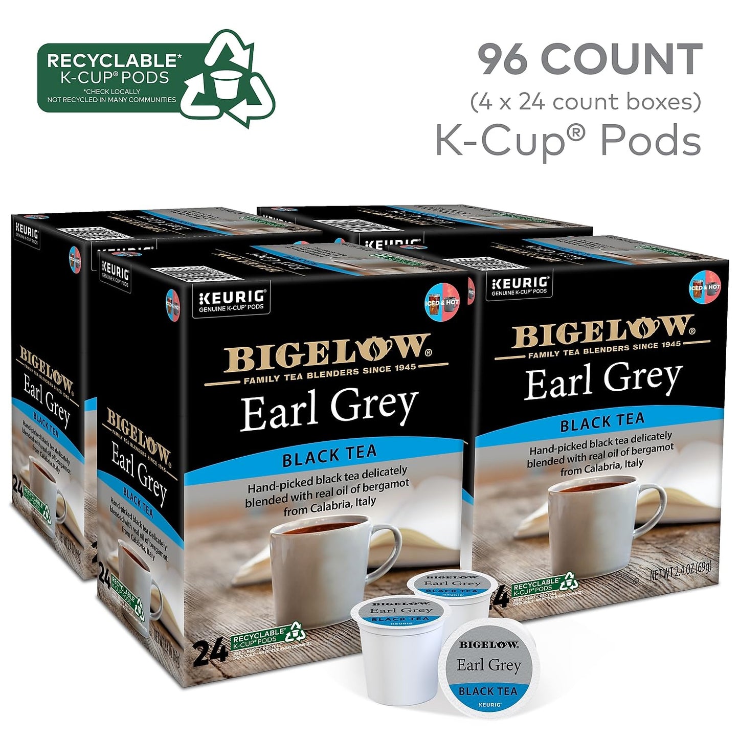 Bigelow 6082CT Earl Grey Tea K-Cup Pack, 24/box, 4 Box/carton