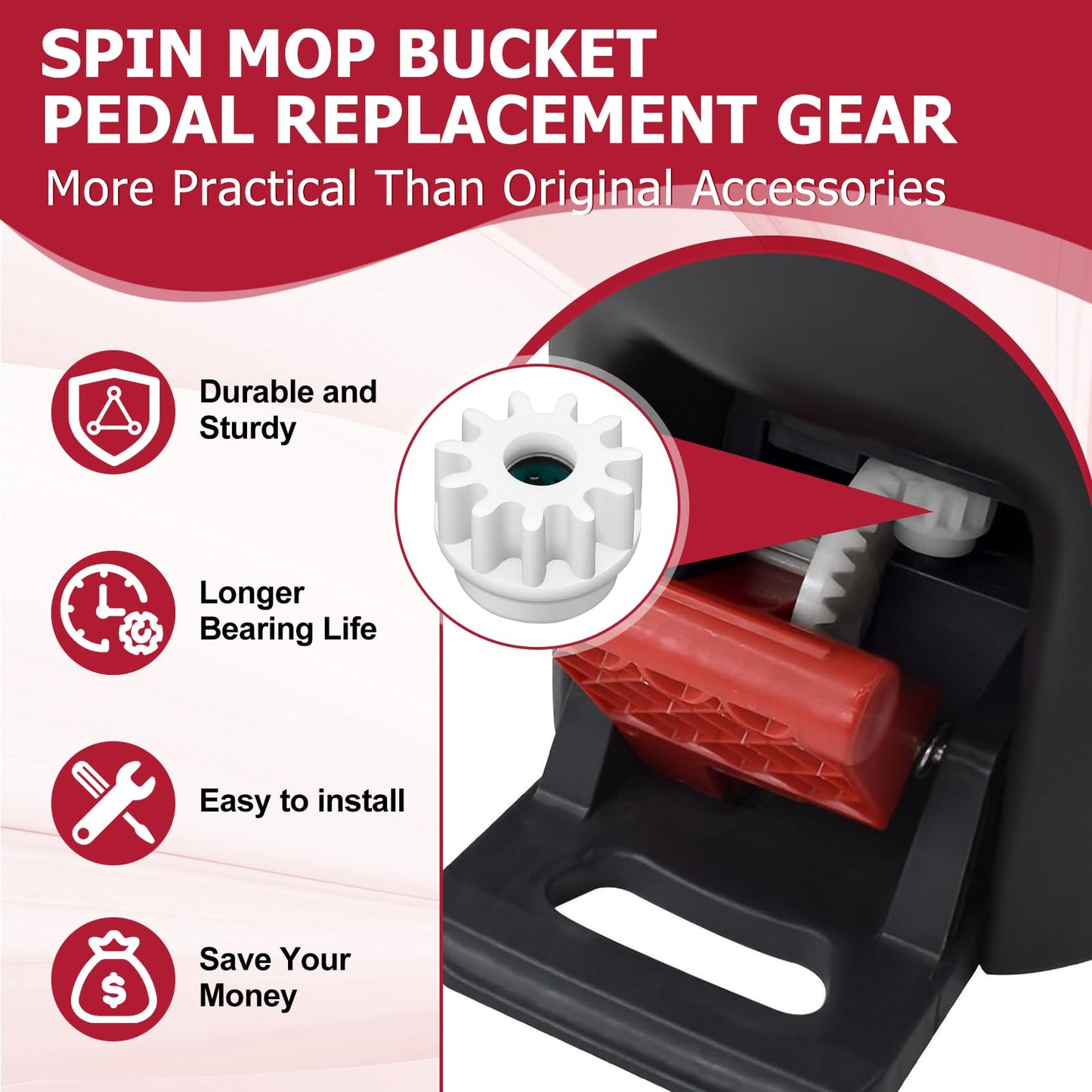 MengTiger 3 Pack Pedal Bearing Replacement for OCedar Mop Bucket - Easy Fix for O Cedar Easywring Spin Mop and Bucket System, One Way Clutch Gear