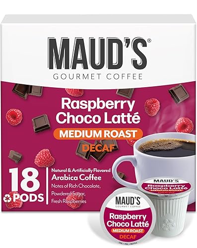 Maud's Decaf Raspberry Chocolate Flavored Coffee Pods, 18 ct, Decaffeinated Medium Roast Flavored Coffee in Single Serve Pods - 100% Arabica Beans