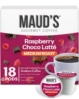 Maud's Decaf Raspberry Chocolate Flavored Coffee Pods, 18 ct, Decaffeinated Medium Roast Flavored Coffee in Single Serve Pods - 100% Arabica Beans
