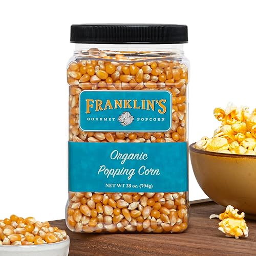 Franklin’s Gourmet Popcorn Organic Popcorn Kernels for Popping - 28oz Tub - Made in USA, Non-GMO & All-Natural - Old Fashioned Unpopped Popcorn