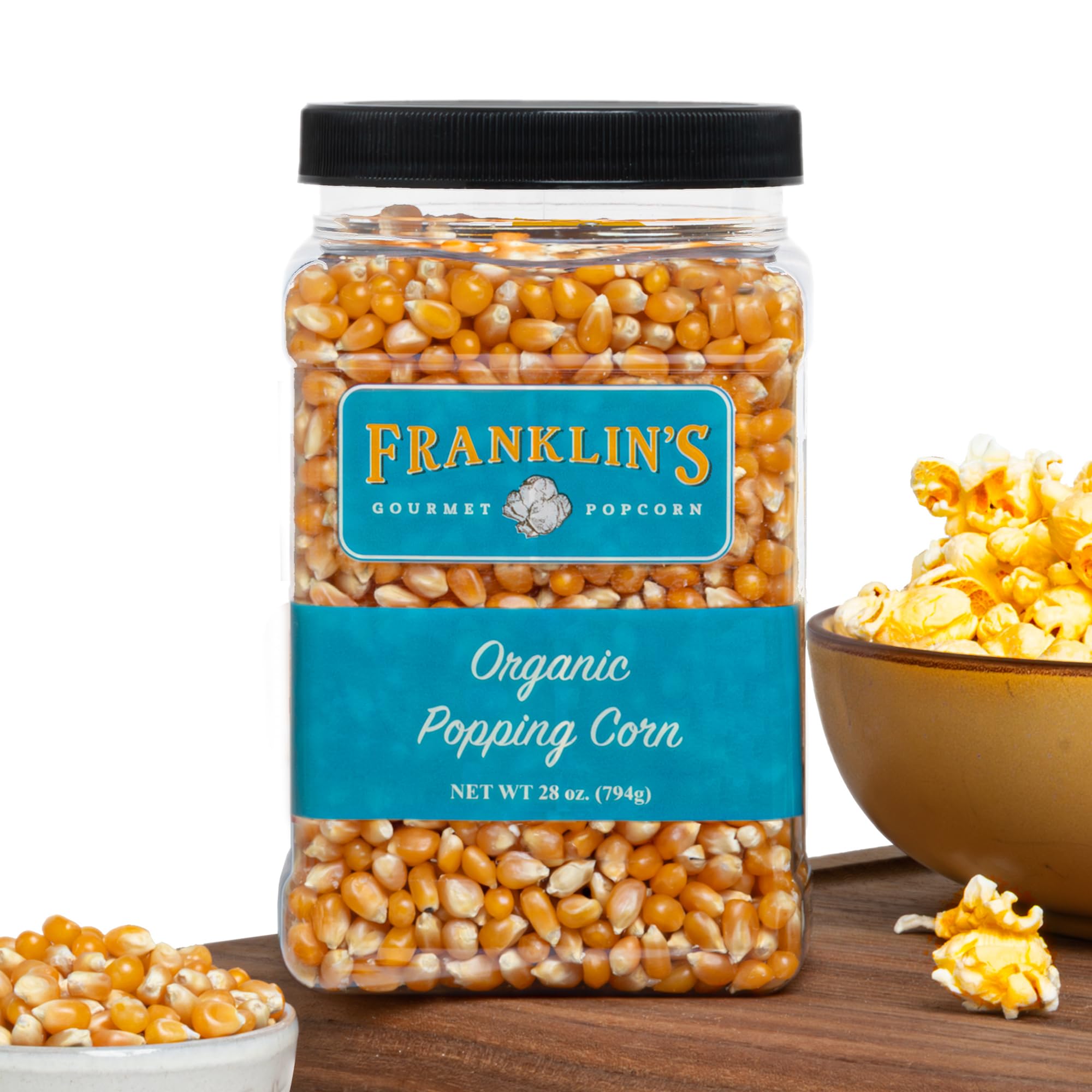 Franklin’s Gourmet Popcorn Organic Popcorn Kernels for Popping - 28oz Tub - Made in USA, Non-GMO & All-Natural - Old Fashioned Unpopped Popcorn