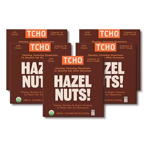 TCHO Hazel Nuts! Oat-Milk Chocolate Bars (5 pack) | Plant Based, Organic & Fair Trade | Non GMO, Non-Dairy, Vegan, Soy Free (2.1oz each)