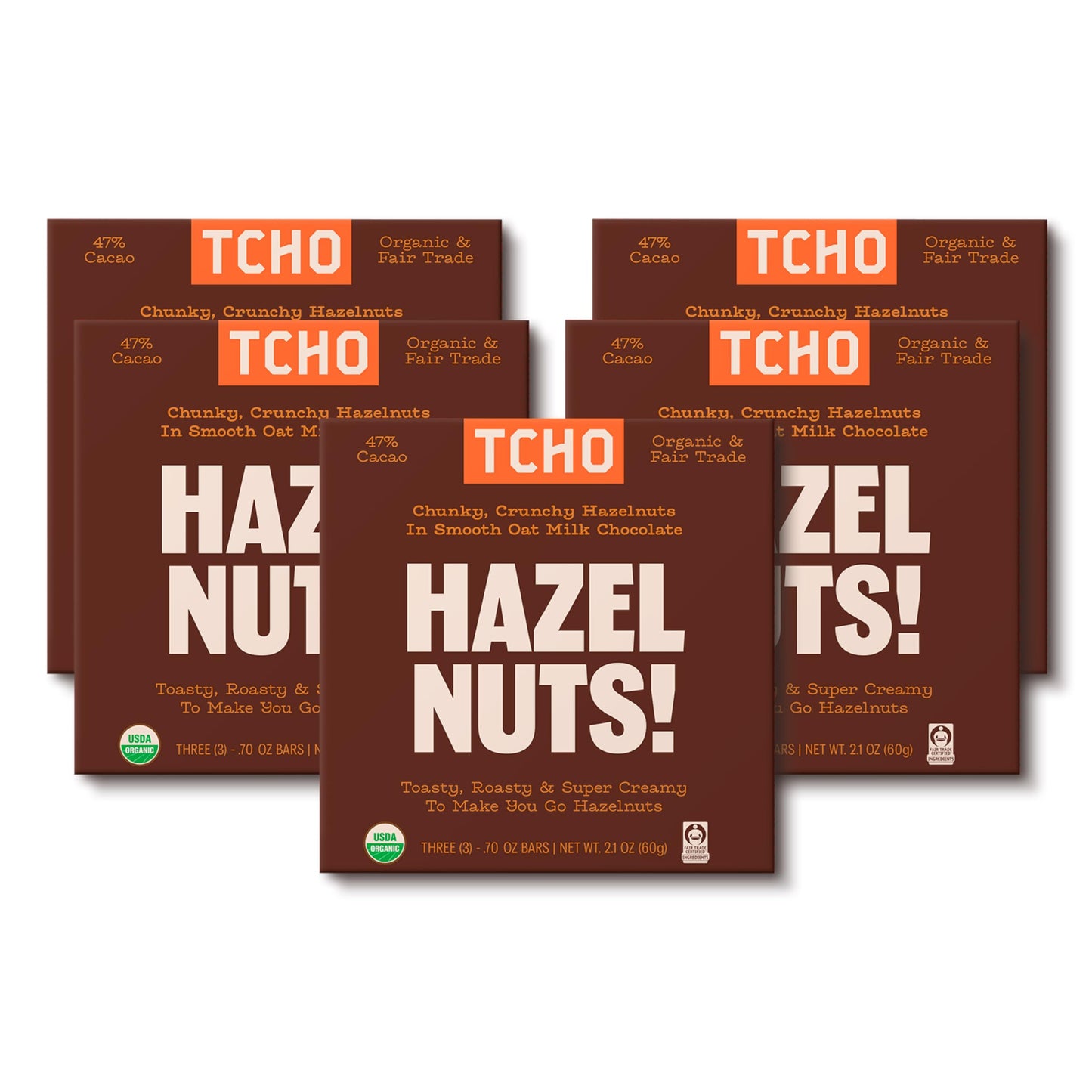 TCHO Hazel Nuts! Oat-Milk Chocolate Bars (5 pack) | Plant Based, Organic & Fair Trade | Non GMO, Non-Dairy, Vegan, Soy Free (2.1oz each)