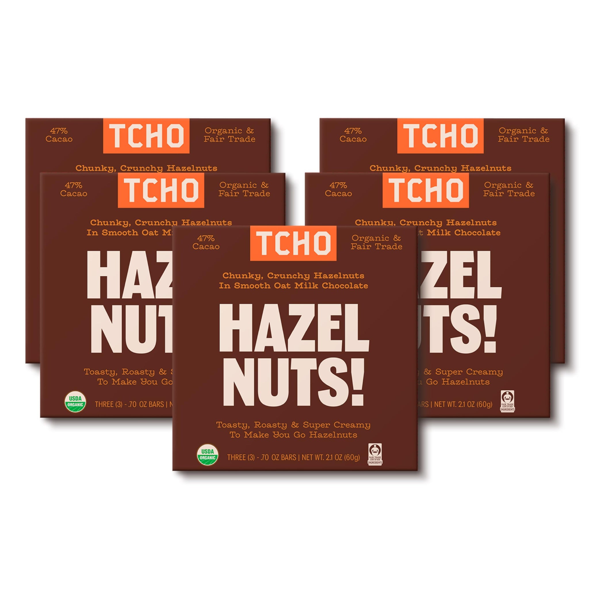 TCHO Hazel Nuts! Oat-Milk Chocolate Bars (5 pack) | Plant Based, Organic & Fair Trade | Non GMO, Non-Dairy, Vegan, Soy Free (2.1oz each)