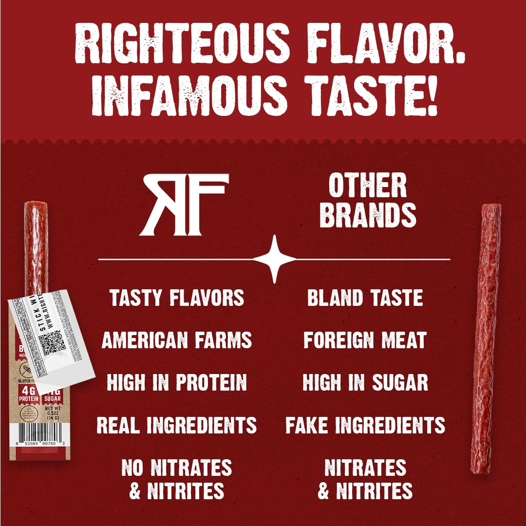 Righteous Felon Mini Meat Sticks | 100% Grass-Fed Beef Sticks | Keto, Gluten Free, Low Sugar, High Protein Snacks | Healthy Meat Snacks for Kids
