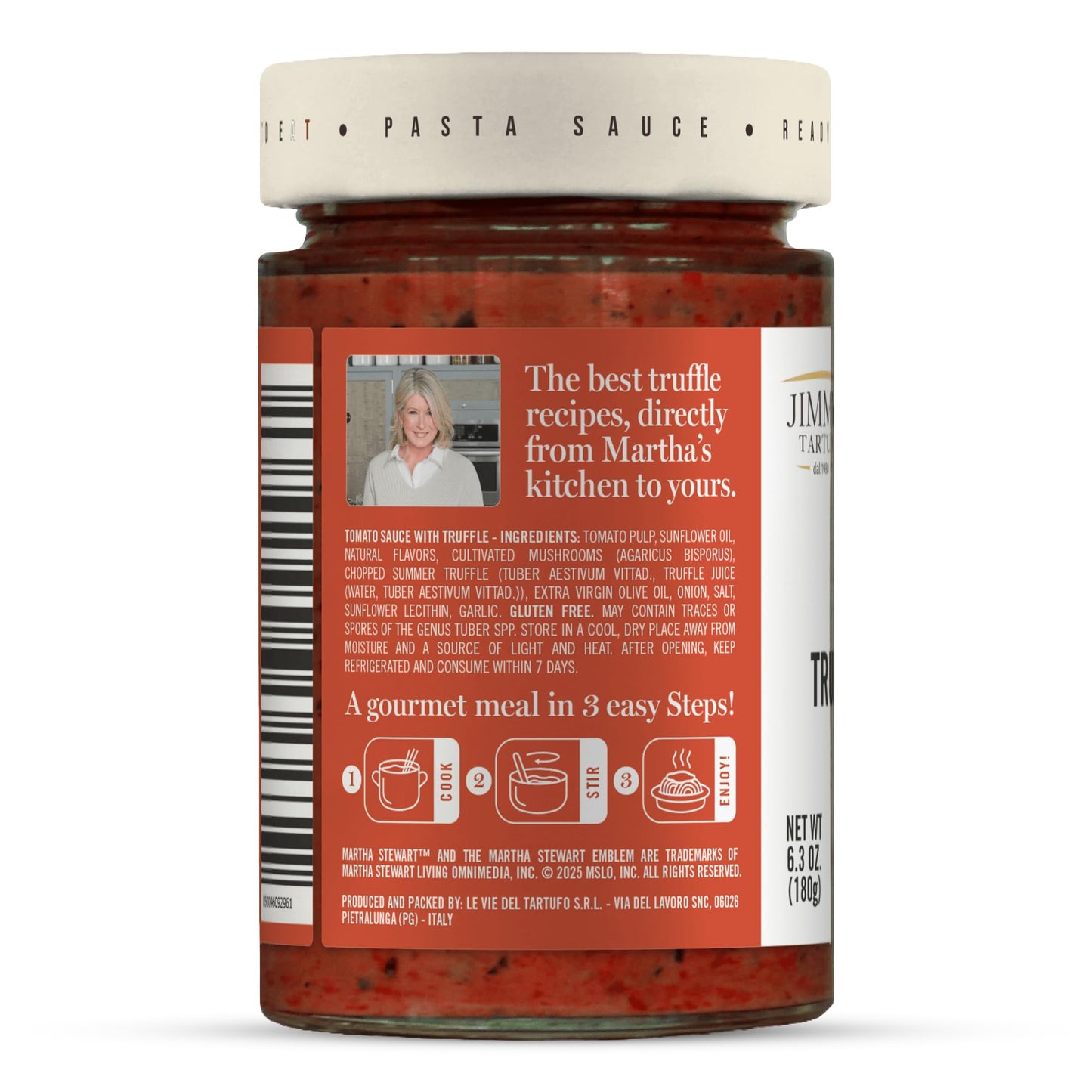 Martha Stewart & Jimmy Tartufi Ready to Eat Truffle & Tomato Pasta Sauce, 6.3 oz (Pack of 1) - Real Truffle, Gluten Free, No Preservatives, No Added