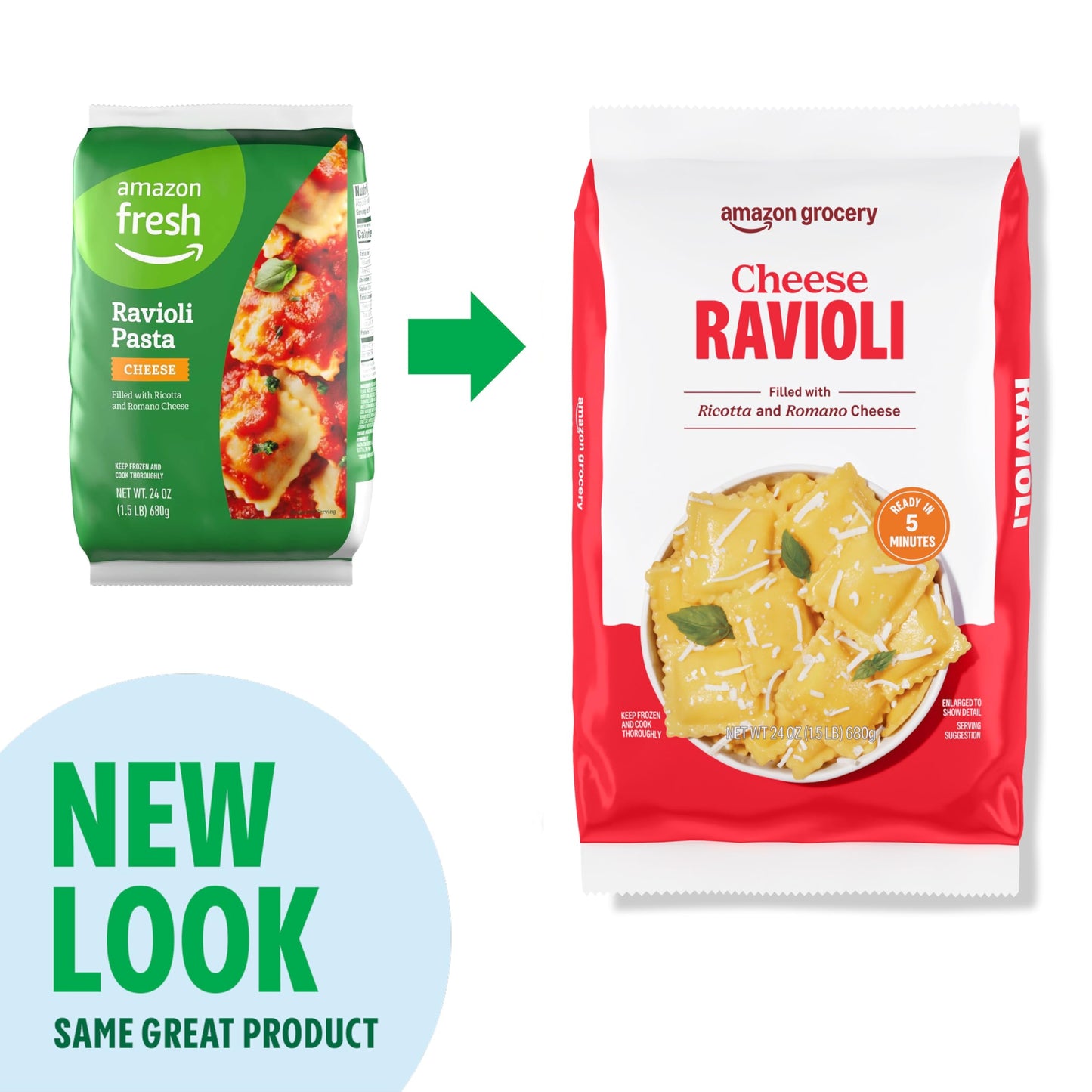 Amazon Grocery, Cheese Ravioli, Frozen, 24 Oz