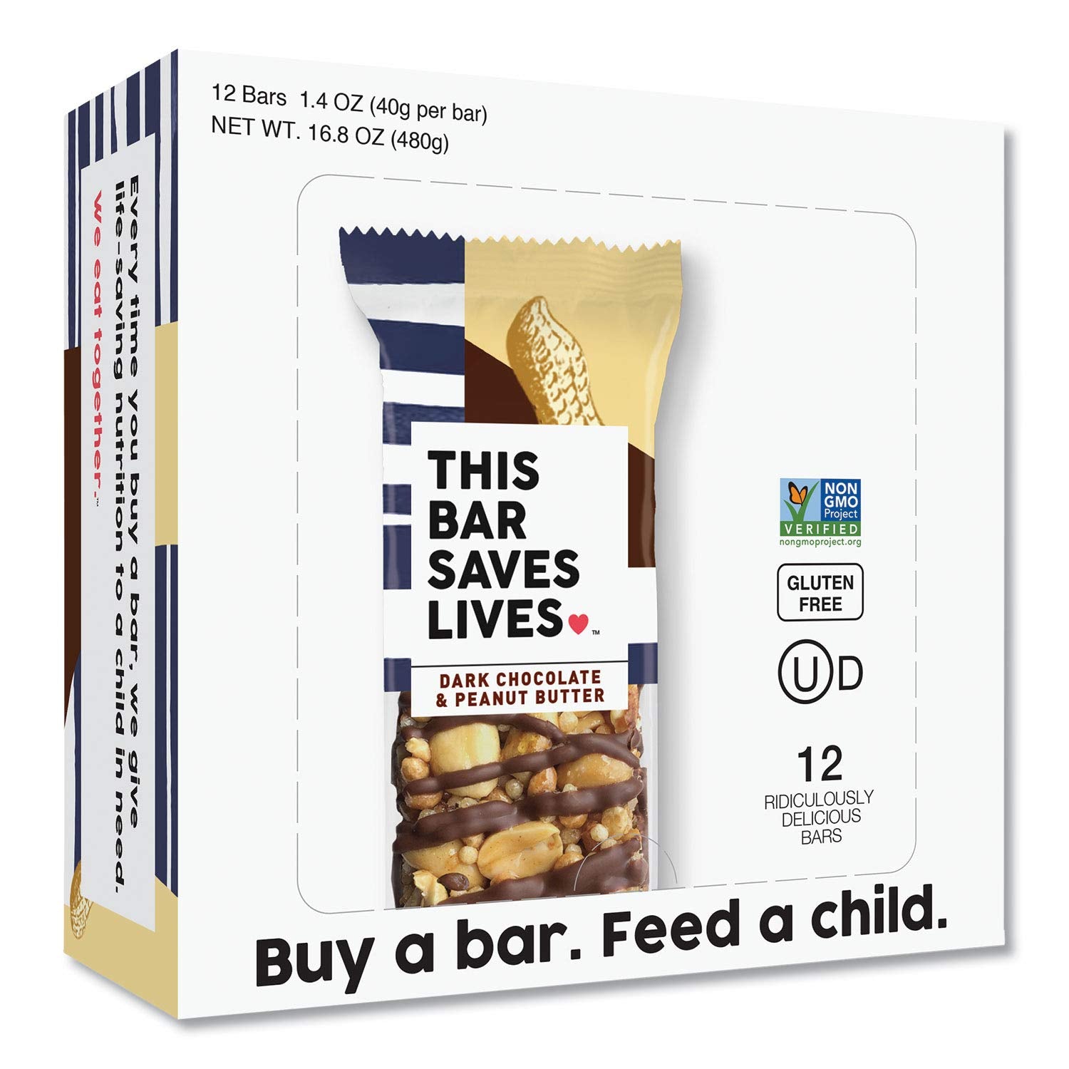 This Saves Lives Gluten-Free Snack Bars, Helping to End Child Hunger, Individually Wrapped Healthy Snack Bars, Non-GMO, Dark Chocolate Peanut Butter