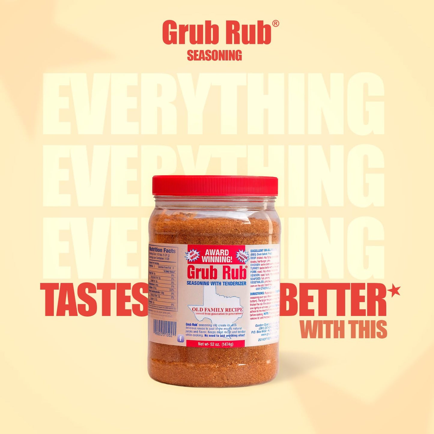 Grub Rub BBQ Blend - Award-Winning Seasoning Family Recipe For Smoking & Grilling Moist, Tender, Juicy Meats - Pork, Steak, Brisket, Seafood, Veggies