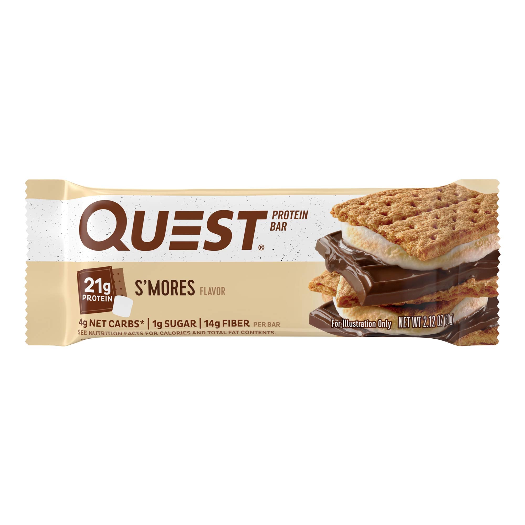 Quest Nutrition Protein Bar, S'Mores, 21g Protein, 4g Net Carbs, 190 Cals, 2.1oz Bar