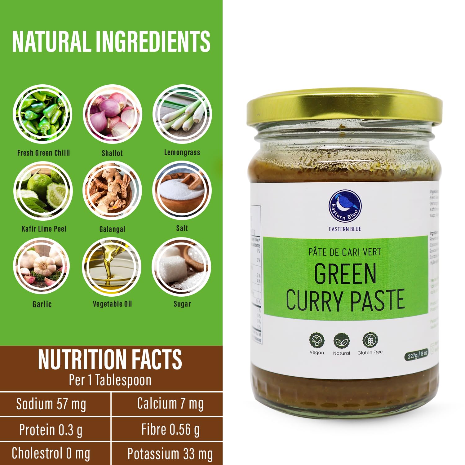 Eastern Blue Thai Curry Paste - Thai Green Curry Paste 8 Oz | Ready to Eat Authentic Thai Curry Sauce for Tasty Dishes and Curries | Vegan, Gluten