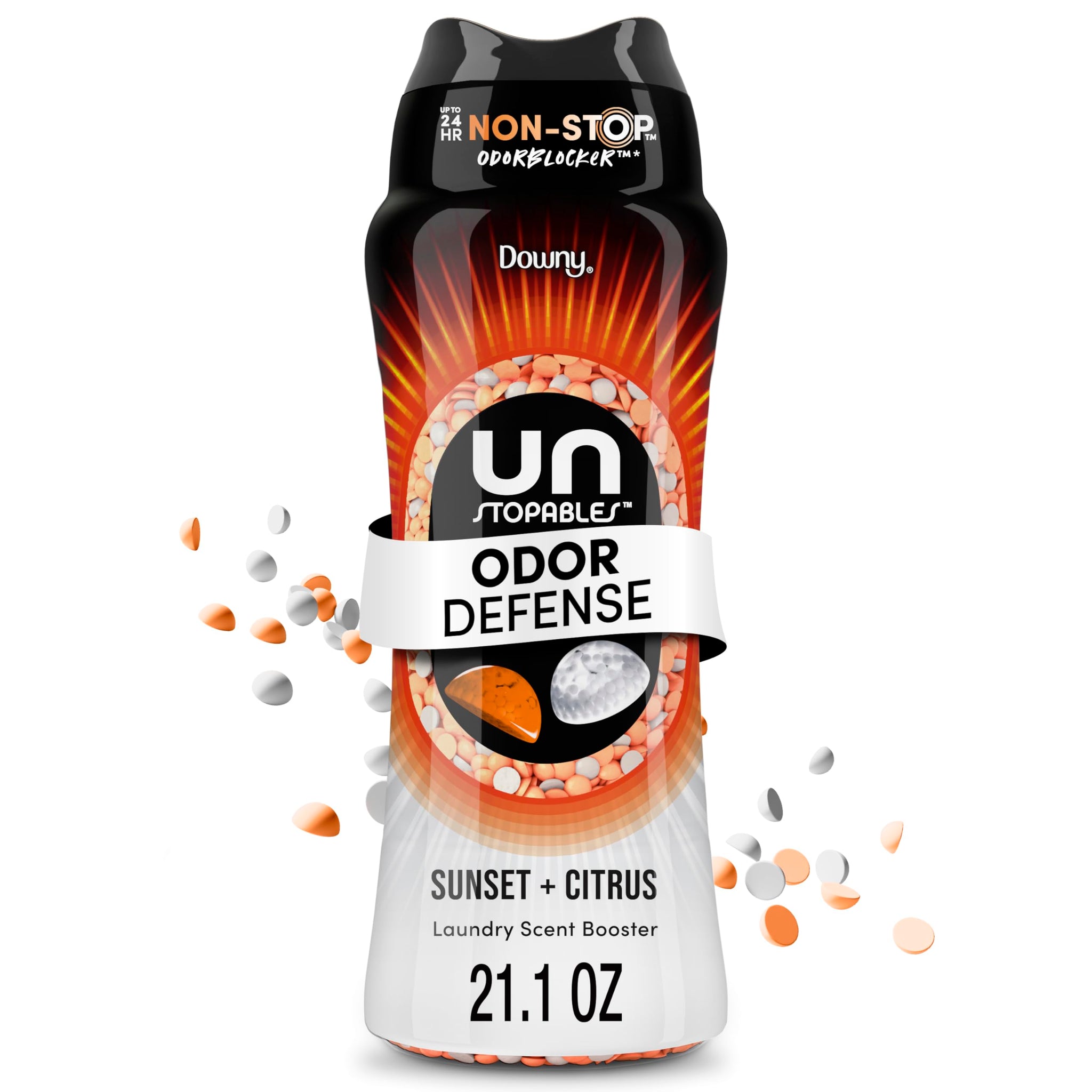 Downy Unstopables Fusions Scent Duos Laundry Scent Booster Beads, Sunset and Citrus Scent, 21.1 OZ, 24hr non-stop freshness with 2 in 1 dual scent