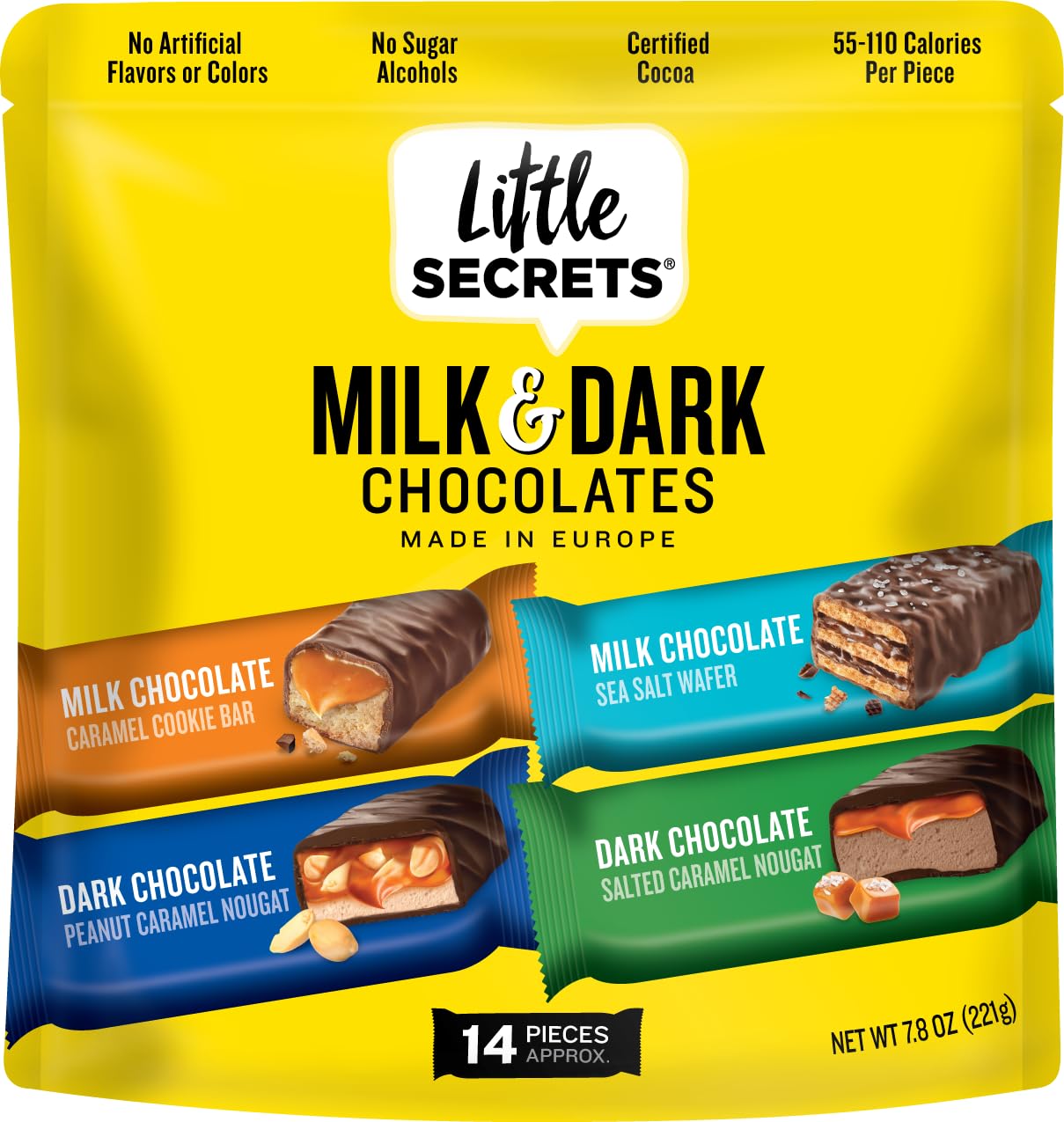 Little Secrets Milk & Dark Chocolate Variety Pack | Asssorted 14 Bars | Made in Europe | Nothing Artificial & No Sugar Alcohols | Sustainable Cocoa |