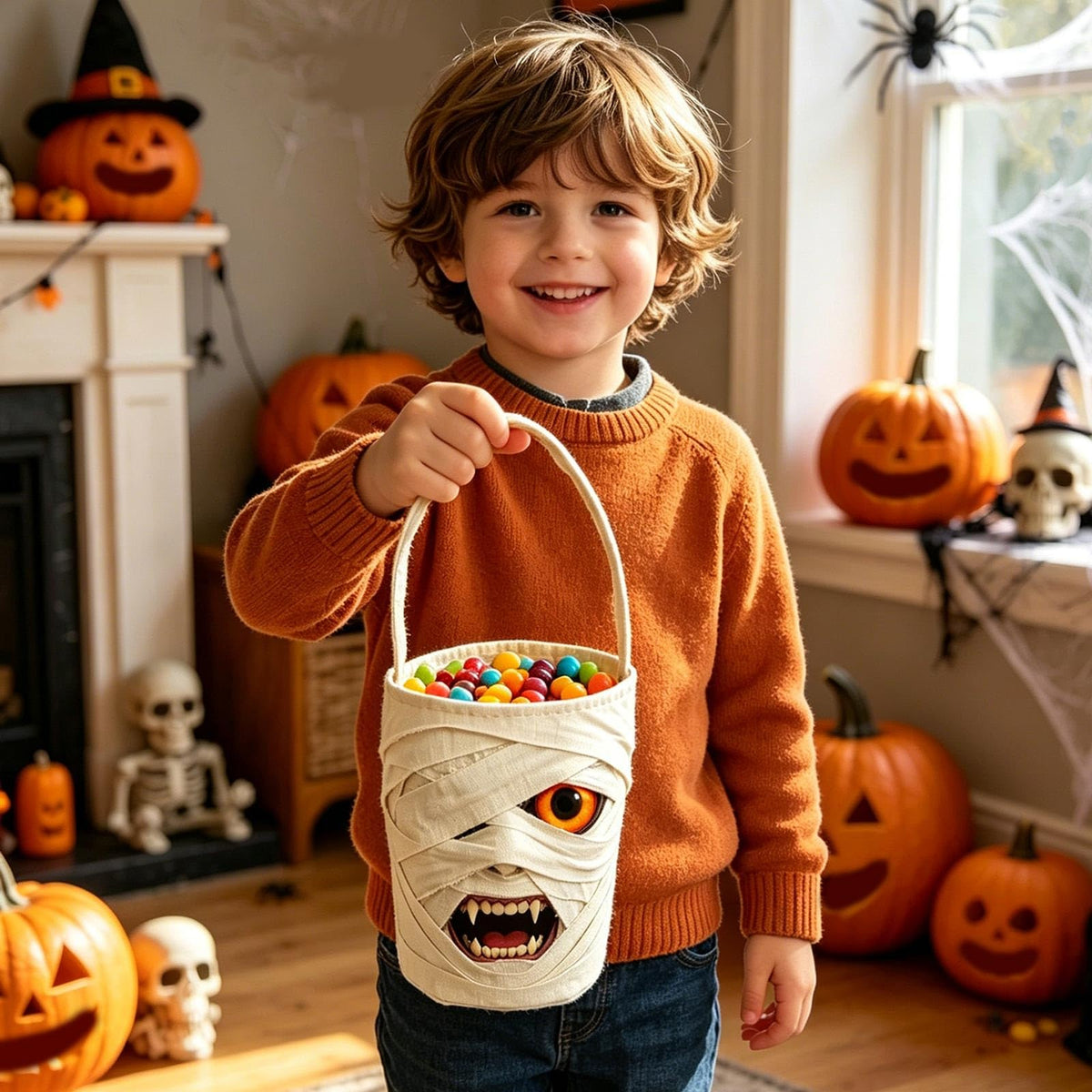 Halloween Candy Bags for Kids, Ghost Buckets Trick or Treat Bags (B)
