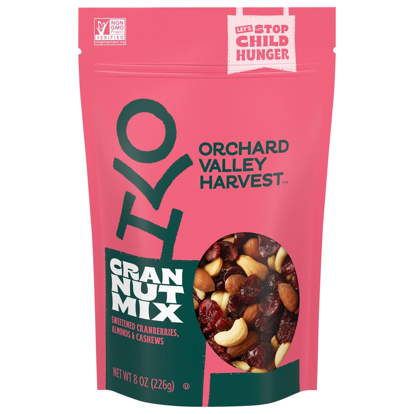 Orchard Valley Harvest Cran Nut Mix, 8 oz Resealable Bag, Sweetened Cranberries, Almonds, And Cashews, Gluten Free, Non-GMO, 4g Of Plant Based Protein