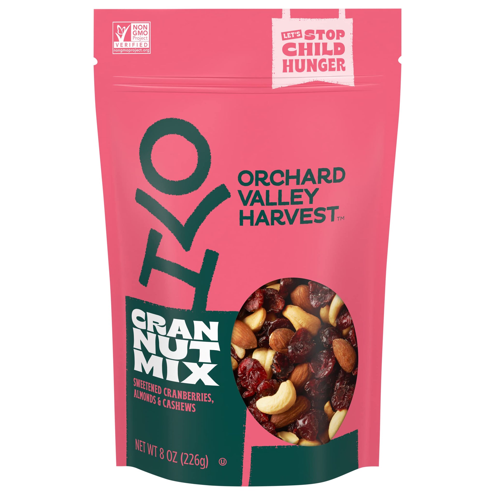 Orchard Valley Harvest Cran Nut Mix, 8 oz Resealable Bag, Sweetened Cranberries, Almonds, And Cashews, Gluten Free, Non-GMO, 4g Of Plant Based Protein