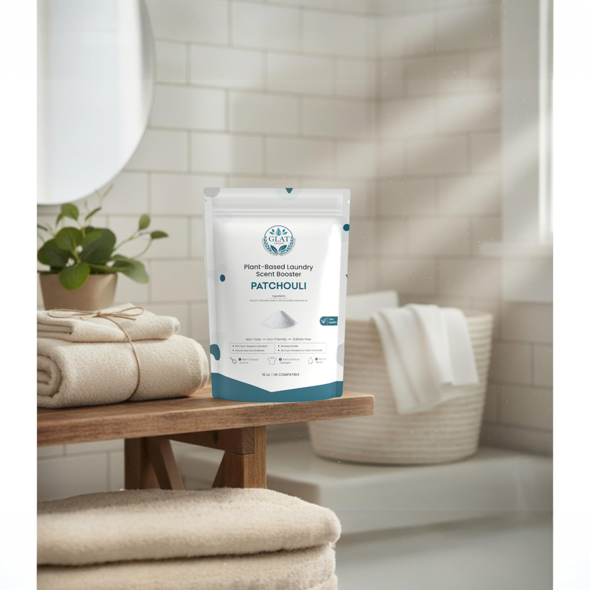 GLAT Group Plant-Based Laundry Scent Booster (Powder) - Patchouli | Fast-Dissolving, No Residue | Long-Lasting Earthy Pachouli Scent | Eco-Friendly
