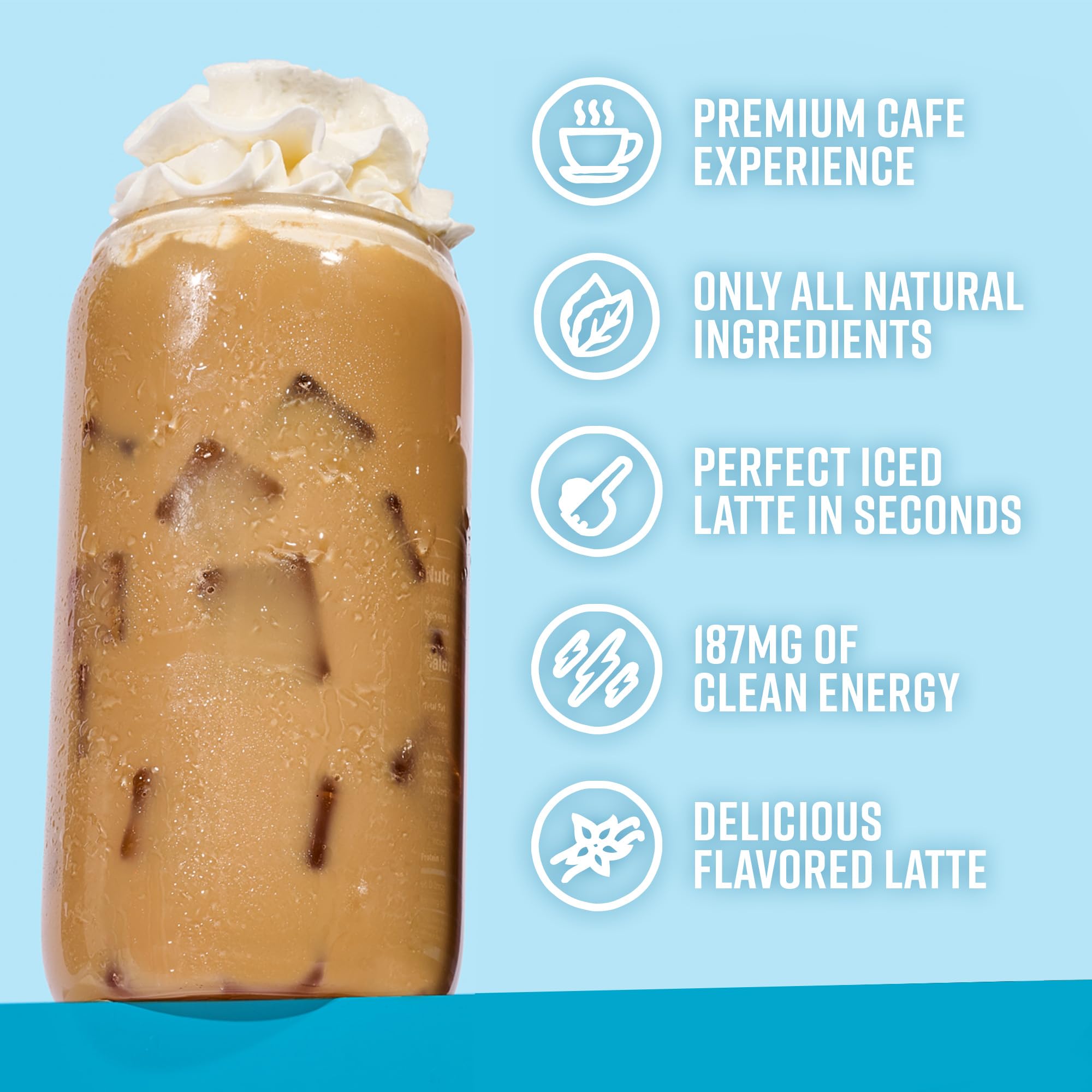 Premium All-Natural Vanilla Flavored Instant Coffee Cold Brew Latte Mix - 8 Servings - High Caffeine, Rich & Flavorful, Gluten-Free, Convenient |
