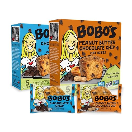 Bobo's Oat Bites Chocolate Chip Variety - Chocolate Chip & Peanut Butter Chocolate Chip, Plant Based, Non-GMO, Gluten Free Breakfast Bars, Healthy