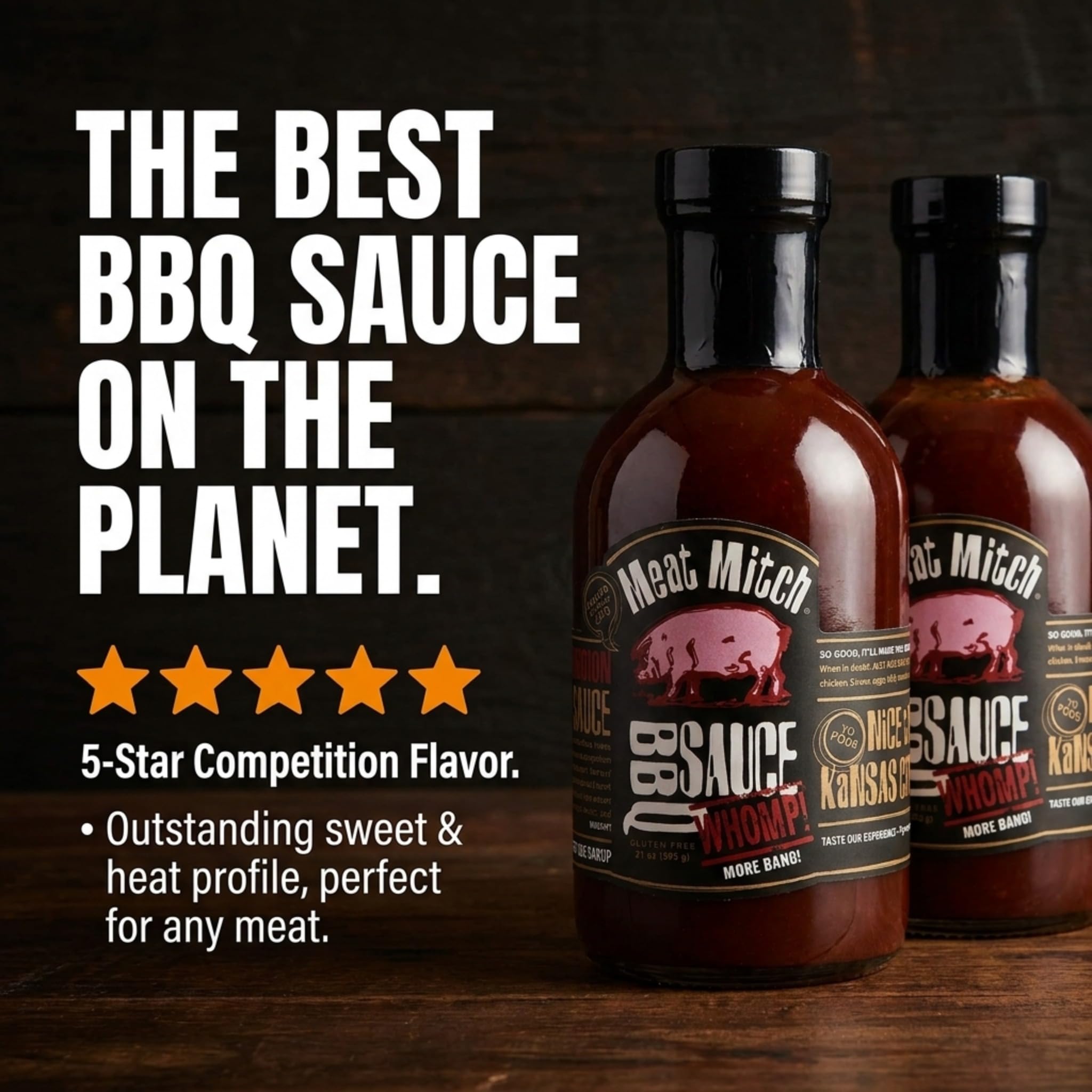 Meat Mitch WHOMP! BBQ Sauce, 21.0 Ounce (Pack of 2) - Kansas City Style Competition Barbecue