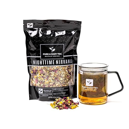 Pure And Easy Tea, Nighttime Nirvana, Caffeine-Free Herbal Sleep & Relaxation Tea, Loose Leaf Blend with Chamomile, Lavender & Lemon Balm, Premium