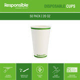 Responsible Products Certified Compostable 20 oz Paper Cups, Cold ? Hot Coffee Cups, Disposable Paper Cups, Extra Strength Disposable Cups, Made