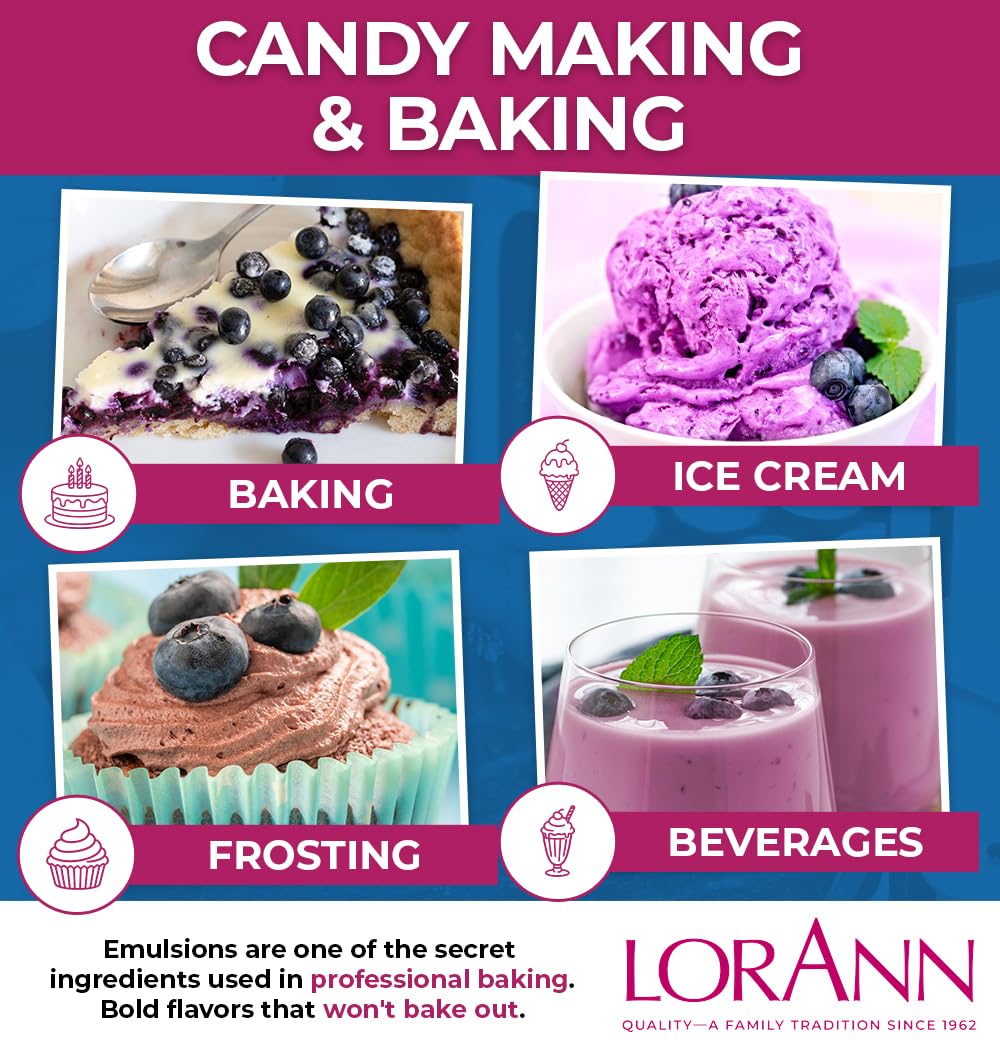 LorAnn Oils Blueberry Bakery Emulsion: True Essence, Ideal for Boosting Fruit Tones in Cakes, Cookies & Desserts, Gluten-Free, Keto-Friendly, Extract