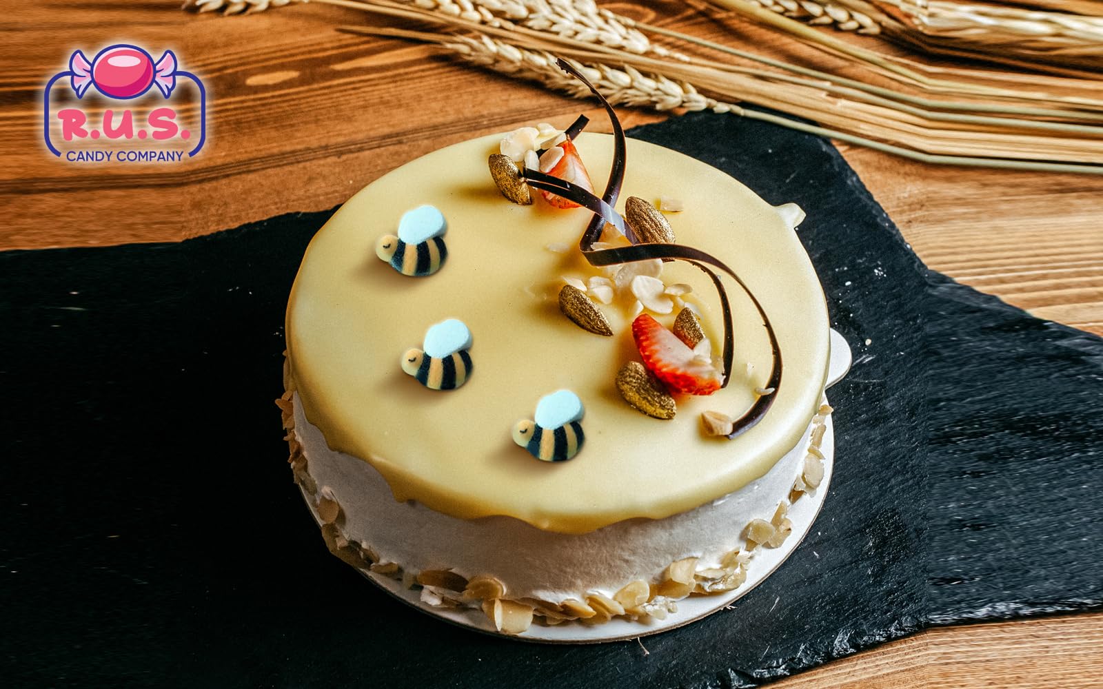 Bees Cake Decorations- Bumble Bee Shaped Edible Hard Sugar Decorations, 24 pcs by R.U.S. Candy Company