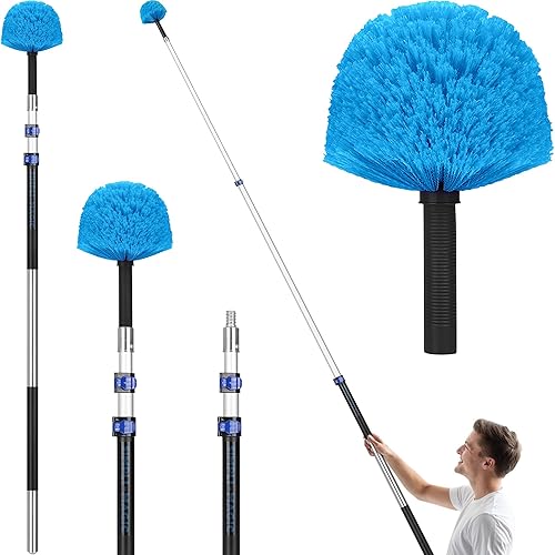 Simpli-Magic 5-to-12 Foot Cobweb Duster with Extension Pole Combo (20 Ft Reach, Medium-Stiff Bristles), Spider Web Brush with Pole - Hand-Packaged