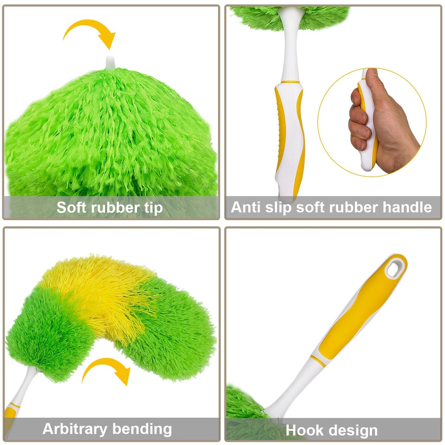 2 Pack 20-inch Microfiber Dusting Dusters with Non-Slip Handles and Bendable Microfiber Duster Heads, Perfect for Household Cleaning, Office Cleaning