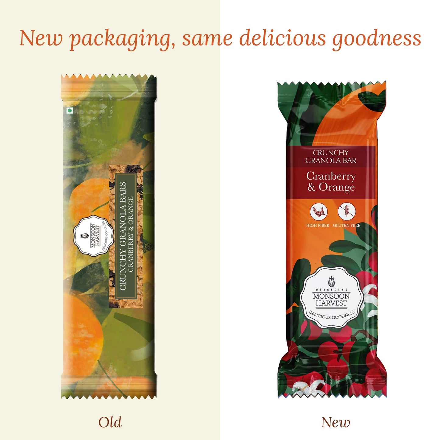 Monsoon Harvest Crunchy Millet Granola Bars - Cranberry Orange - Pack Of 6 Healthy Breakfast Bars (40 Grams Each)