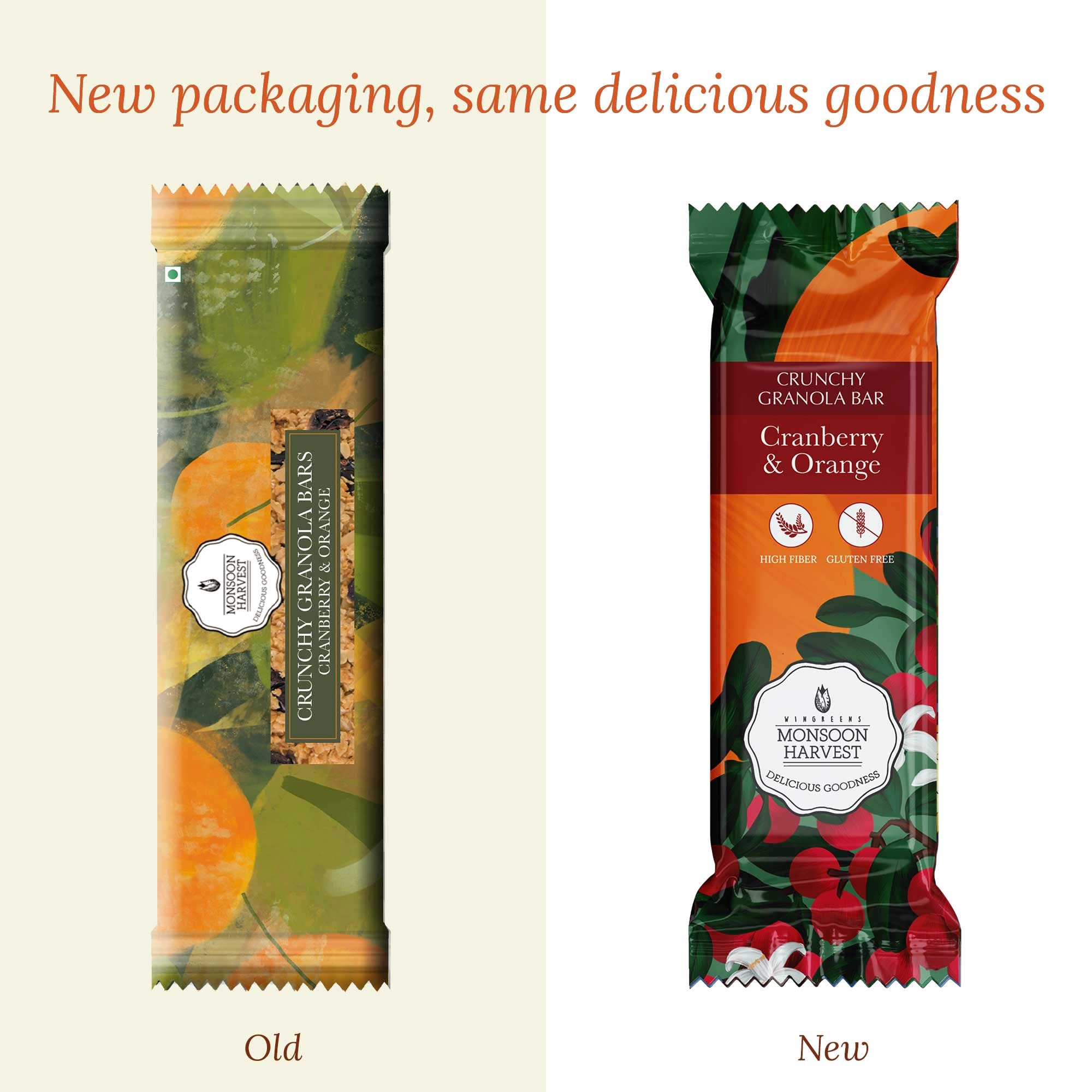 Monsoon Harvest Crunchy Millet Granola Bars - Cranberry Orange - Pack Of 6 Healthy Breakfast Bars (40 Grams Each)