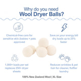 Premium Wool Dryer Balls - XL 6-Pack, 100% New Zealand Wool, Organic & Reusable, Natural Fabric Softener Alternative, Reduces Static, Wrinkles