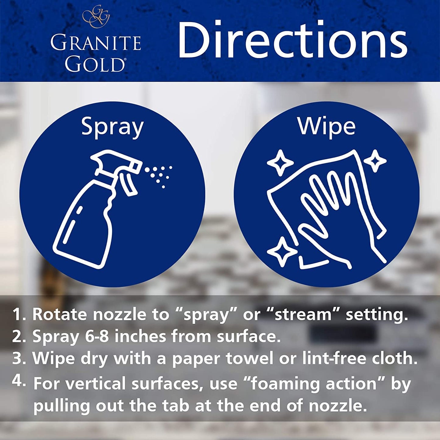 Granite Gold Daily Cleaner Spray Streak-Free Cleaning for Granite, Marble, Travertine, Quartz, Natural Stone Countertops, and Floors, 1 x 64 Fl. Oz